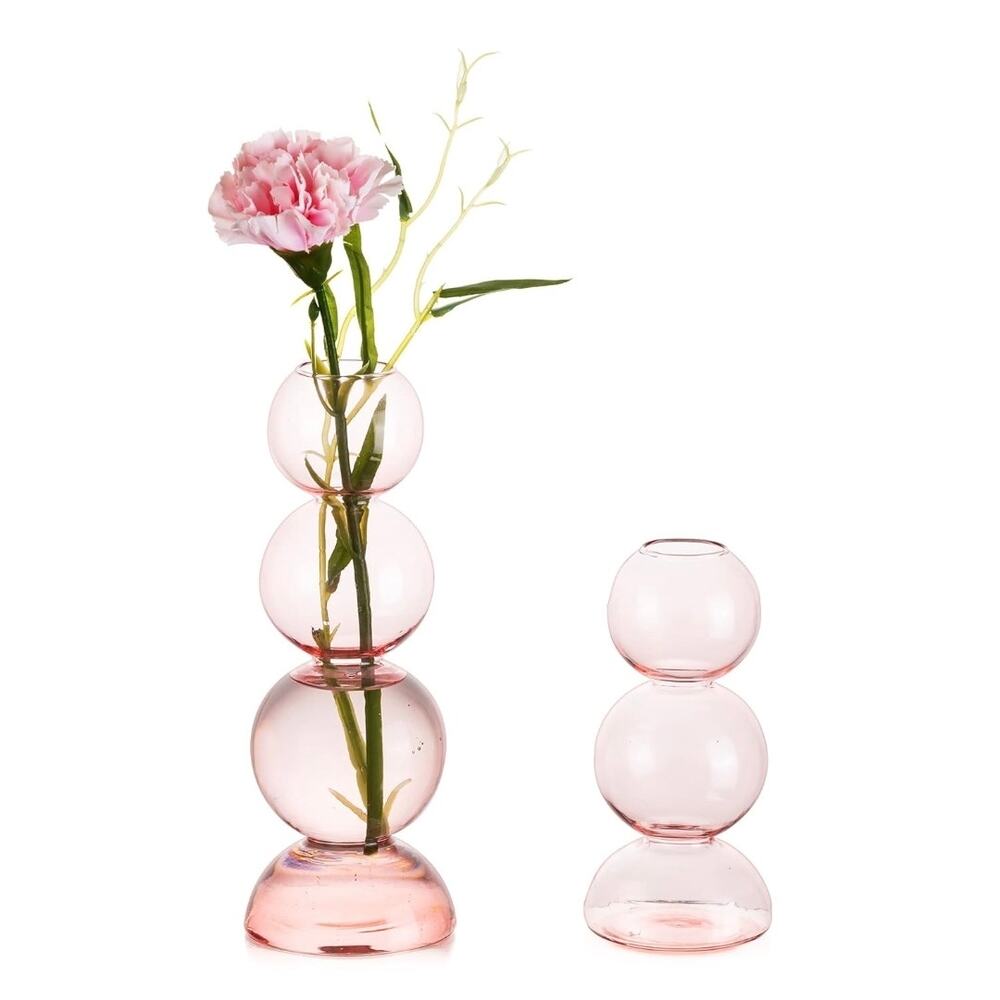 Hewory 2pcs Pink Glass Bubble Vase Cute Flower Table Centerpieces Any Room S21